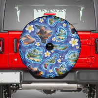 Hawaiian Island Shapes-Iconic Landscape Spare Tire Cover with Plumeria and Palaka Blue Color
