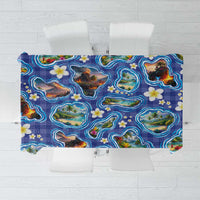 Hawaiian Island Shapes-Iconic Landscape Tablecloth with Plumeria and Palaka Blue Color
