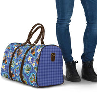Hawaiian Island Shapes-Iconic Landscape Travel Bag with Plumeria and Palaka Blue Color