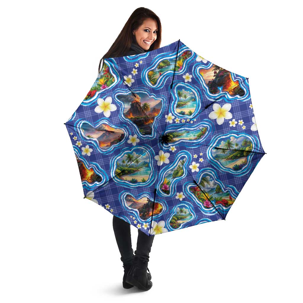 Hawaiian Island Shapes-Iconic Landscape Umbrella with Plumeria and Palaka Blue Color