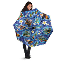 Hawaiian Island Shapes-Iconic Landscape Umbrella with Plumeria and Palaka Blue Color