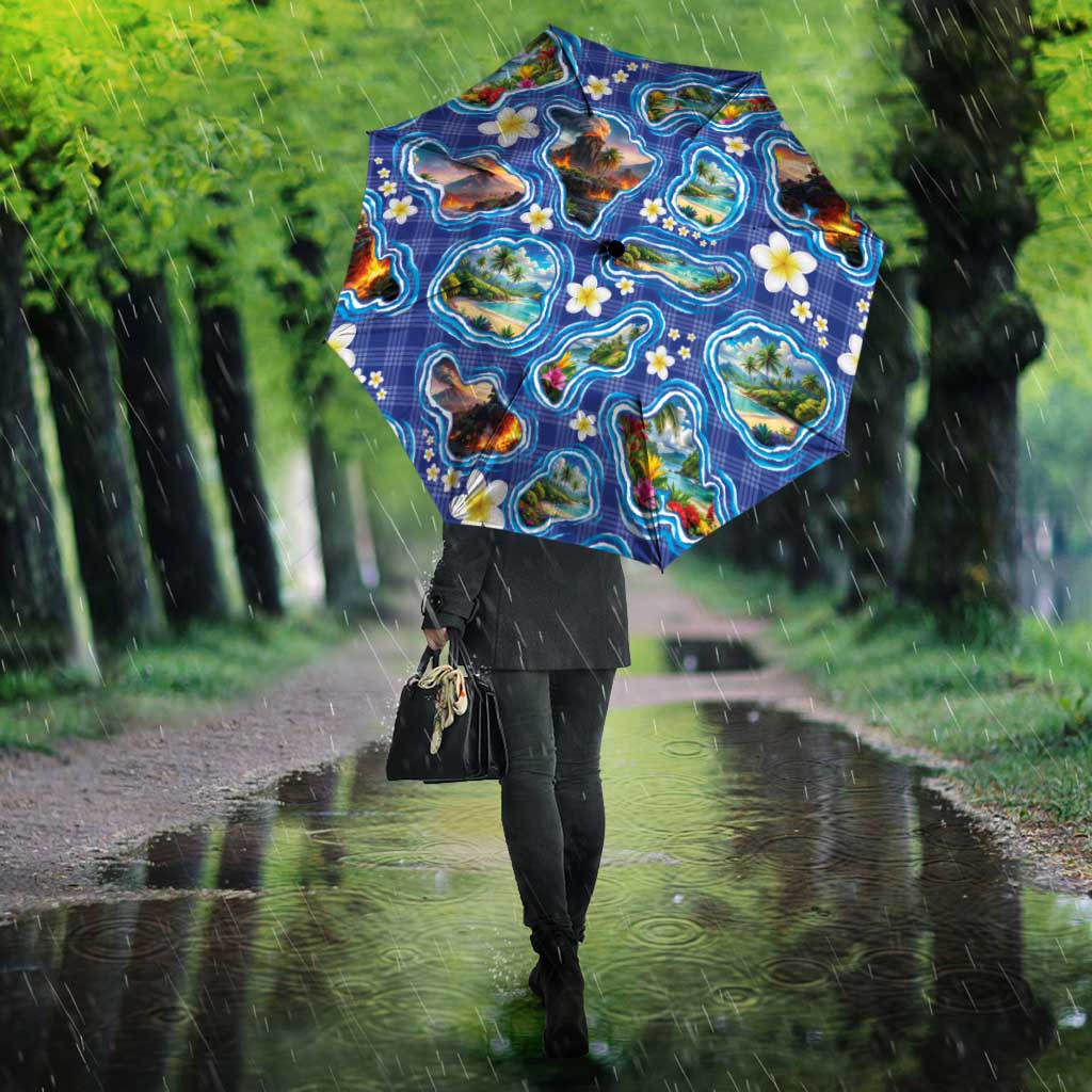 Hawaiian Island Shapes-Iconic Landscape Umbrella with Plumeria and Palaka Blue Color