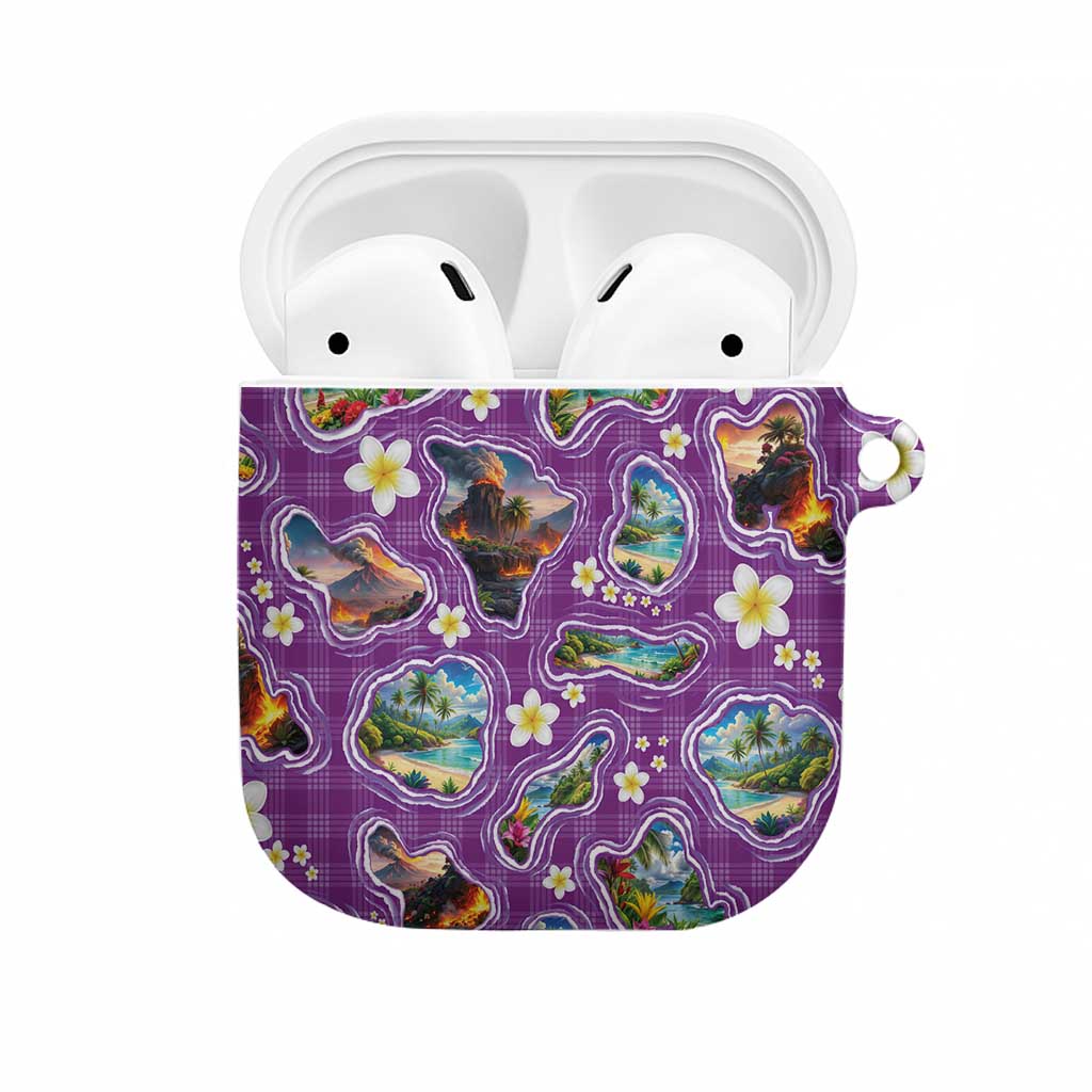 Hawaiian Island Shapes-Iconic Landscape AirPods Case with Plumeria and Palaka Purple Color LT03 Purple - Polynesian Pride