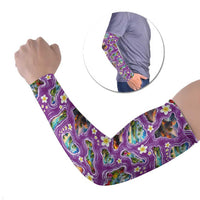 Hawaiian Island Shapes-Iconic Landscape Arm Sleeves with Plumeria and Palaka Purple Color LT03 Set of 2 Purple - Polynesian Pride