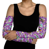 Hawaiian Island Shapes-Iconic Landscape Arm Sleeves with Plumeria and Palaka Purple Color LT03 - Polynesian Pride
