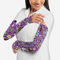 Hawaiian Island Shapes-Iconic Landscape Arm Sleeves with Plumeria and Palaka Purple Color LT03 - Polynesian Pride