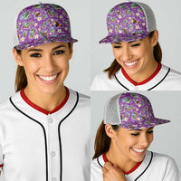 Hawaiian Island Shapes-Iconic Landscape Baseball Net Cap with Plumeria and Palaka Purple Color