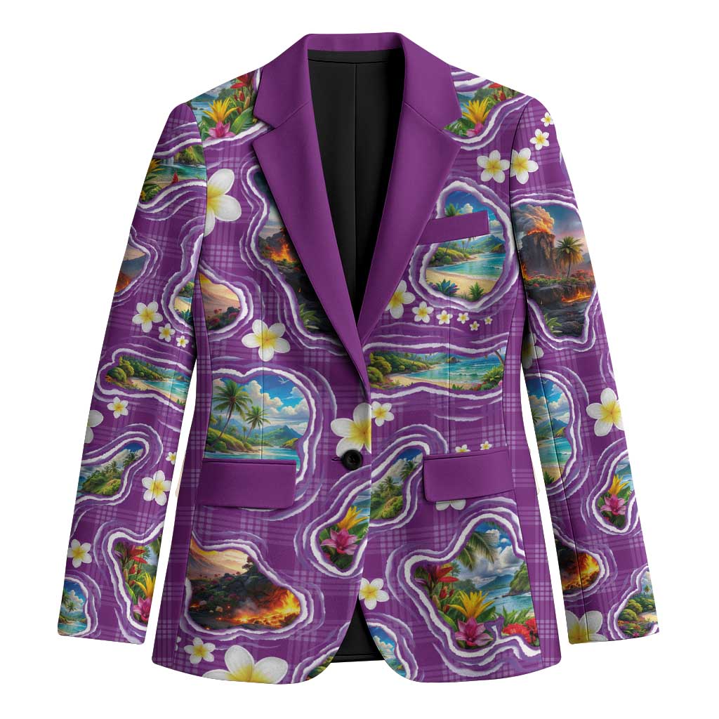 Hawaiian Island Shapes-Iconic Landscape Blazer with Plumeria and Palaka Purple Color