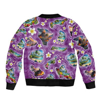Hawaiian Island Shapes-Iconic Landscape Bomber Jacket with Plumeria and Palaka Purple Color