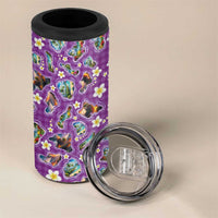 Hawaiian Island Shapes-Iconic Landscape 4 in 1 Can Cooler Tumbler with Plumeria and Palaka Purple Color LT03 - Polynesian Pride