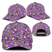 Hawaiian Island Shapes-Iconic Landscape Classic Cap with Plumeria and Palaka Purple Color