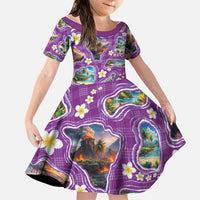 Hawaiian Island Shapes-Iconic Landscape Family Matching Long Sleeve Bodycon Dress and Hawaiian Shirt with Plumeria and Palaka Purple Color LT03 Daughter's Dress Purple - Polynesian Pride