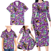 Hawaiian Island Shapes-Iconic Landscape Family Matching Long Sleeve Bodycon Dress and Hawaiian Shirt with Plumeria and Palaka Purple Color LT03 - Polynesian Pride