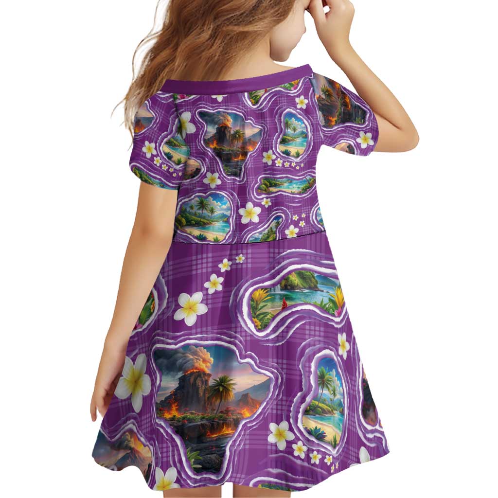 Hawaiian Island Shapes-Iconic Landscape Family Matching Off Shoulder Maxi Dress and Hawaiian Shirt with Plumeria and Palaka Purple Color LT03 - Polynesian Pride