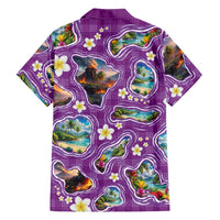 Hawaiian Island Shapes-Iconic Landscape Family Matching Off Shoulder Maxi Dress and Hawaiian Shirt with Plumeria and Palaka Purple Color LT03 - Polynesian Pride