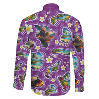 Hawaiian Island Shapes-Iconic Landscape Family Matching Off Shoulder Maxi Dress and Hawaiian Shirt with Plumeria and Palaka Purple Color LT03 - Polynesian Pride