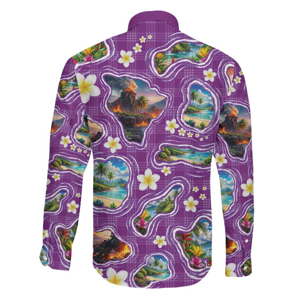 Hawaiian Island Shapes-Iconic Landscape Family Matching Puletasi and Hawaiian Shirt with Plumeria and Palaka Purple Color LT03 - Polynesian Pride