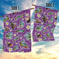 Hawaiian Island Shapes-Iconic Landscape Garden Flag with Plumeria and Palaka Purple Color