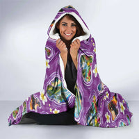 Hawaiian Island Shapes-Iconic Landscape Hooded Blanket with Plumeria and Palaka Purple Color
