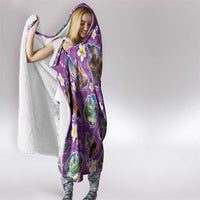 Hawaiian Island Shapes-Iconic Landscape Hooded Blanket with Plumeria and Palaka Purple Color