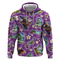 Hawaiian Island Shapes-Iconic Landscape Hoodie with Plumeria and Palaka Purple Color LT03 Pullover Hoodie Purple - Polynesian Pride