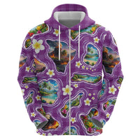 Hawaiian Island Shapes-Iconic Landscape Hoodie with Plumeria and Palaka Purple Color LT03 - Polynesian Pride