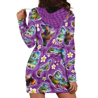 Hawaiian Island Shapes-Iconic Landscape Hoodie Dress with Plumeria and Palaka Purple Color LT03 - Polynesian Pride