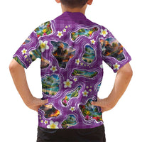 Hawaiian Island Shapes-Iconic Landscape Kid Hawaiian Shirt with Plumeria and Palaka Purple Color LT03 - Polynesian Pride