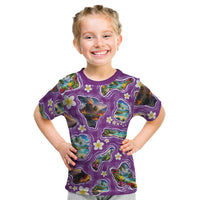 Hawaiian Island Shapes-Iconic Landscape Kid T Shirt with Plumeria and Palaka Purple Color LT03 Purple - Polynesian Pride