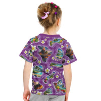 Hawaiian Island Shapes-Iconic Landscape Kid T Shirt with Plumeria and Palaka Purple Color LT03 - Polynesian Pride