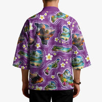 Hawaiian Island Shapes-Iconic Landscape Kimono with Plumeria and Palaka Purple Color