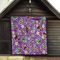 Hawaiian Island Shapes-Iconic Landscape Quilt with Plumeria and Palaka Purple Color LT03 - Polynesian Pride