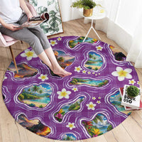 Hawaiian Island Shapes-Iconic Landscape Round Carpet with Plumeria and Palaka Purple Color LT03 - Polynesian Pride