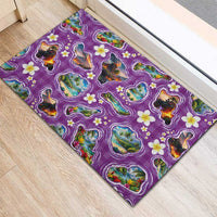 Hawaiian Island Shapes-Iconic Landscape Rubber Doormat with Plumeria and Palaka Purple Color