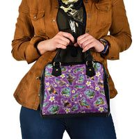 Hawaiian Island Shapes-Iconic Landscape Shoulder Handbag with Plumeria and Palaka Purple Color