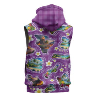 Hawaiian Island Shapes-Iconic Landscape Sleeveless Hoodie with Plumeria and Palaka Purple Color LT03 - Polynesian Pride