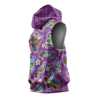 Hawaiian Island Shapes-Iconic Landscape Sleeveless Hoodie with Plumeria and Palaka Purple Color LT03 - Polynesian Pride