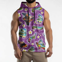 Hawaiian Island Shapes-Iconic Landscape Sleeveless Hoodie with Plumeria and Palaka Purple Color LT03 - Polynesian Pride