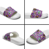 Hawaiian Island Shapes-Iconic Landscape Slide Sandals with Plumeria and Palaka Purple Color