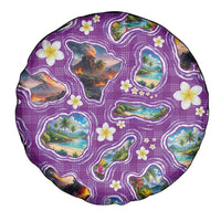Hawaiian Island Shapes-Iconic Landscape Spare Tire Cover with Plumeria and Palaka Purple Color LT03 - Polynesian Pride