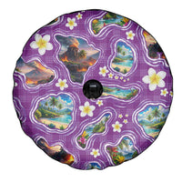 Hawaiian Island Shapes-Iconic Landscape Spare Tire Cover with Plumeria and Palaka Purple Color LT03 - Polynesian Pride