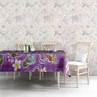 Hawaiian Island Shapes-Iconic Landscape Tablecloth with Plumeria and Palaka Purple Color