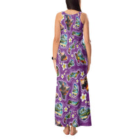 Hawaiian Island Shapes-Iconic Landscape Tank Maxi Dress with Plumeria and Palaka Purple Color LT03 - Polynesian Pride