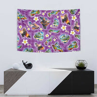 Hawaiian Island Shapes-Iconic Landscape Tapestry with Plumeria and Palaka Purple Color