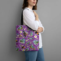 Hawaiian Island Shapes-Iconic Landscape Tote Bag with Plumeria and Palaka Purple Color