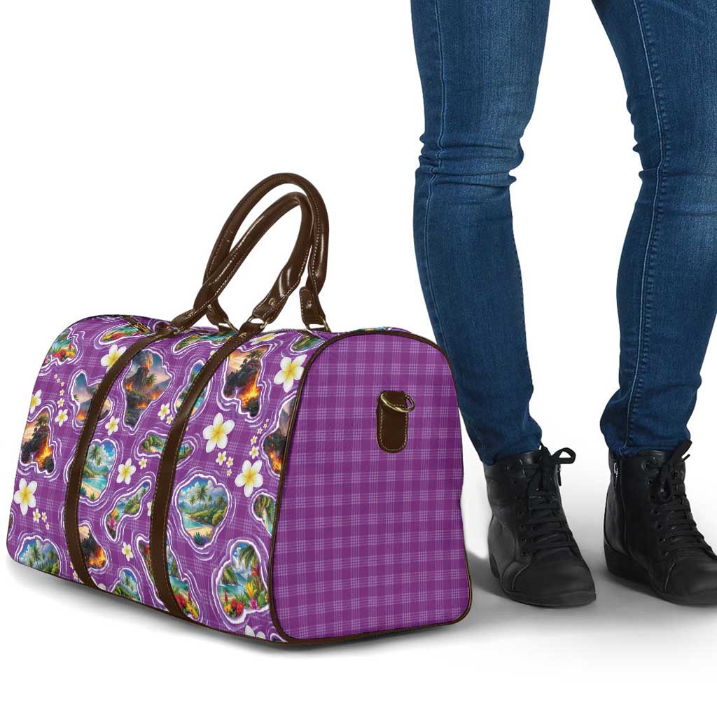 Hawaiian Island Shapes-Iconic Landscape Travel Bag with Plumeria and Palaka Purple Color LT03 - Polynesian Pride