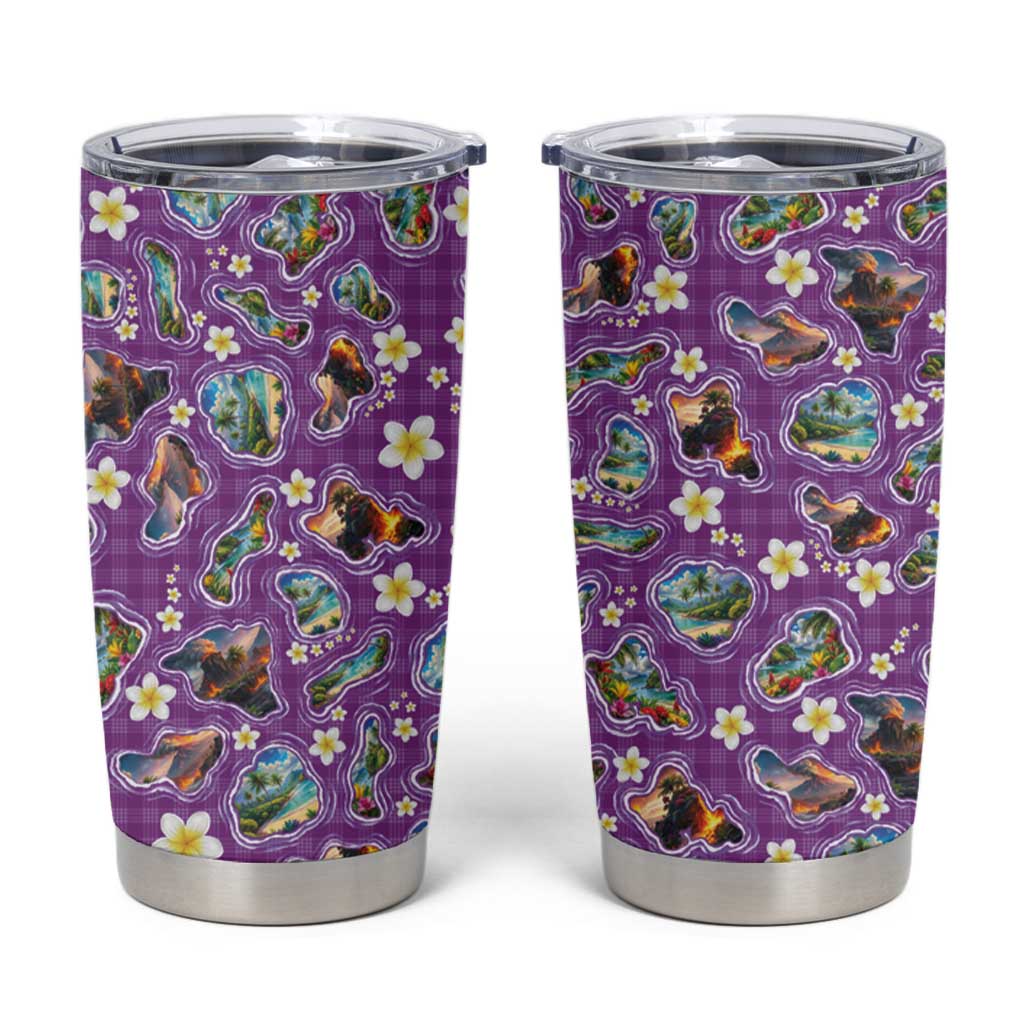 Hawaiian Island Shapes-Iconic Landscape Tumbler Cup with Plumeria and Palaka Purple Color LT03 Purple - Polynesian Pride