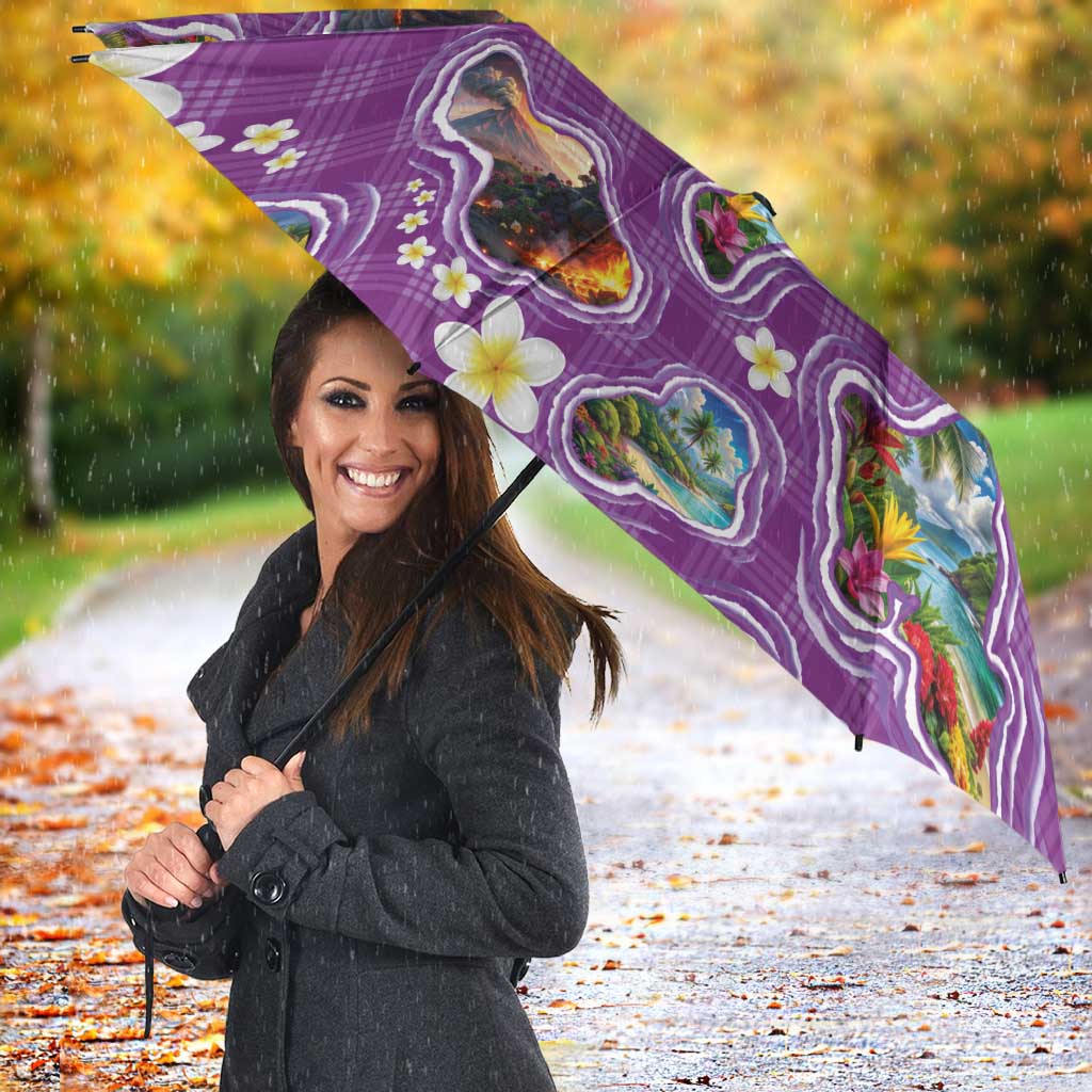 Hawaiian Island Shapes-Iconic Landscape Umbrella with Plumeria and Palaka Purple Color