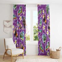Hawaiian Island Shapes-Iconic Landscape Window Curtain with Plumeria and Palaka Purple Color