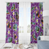 Hawaiian Island Shapes-Iconic Landscape Window Curtain with Plumeria and Palaka Purple Color
